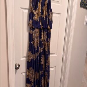 MSK Deep Blue Gown with Gold Chain Detail